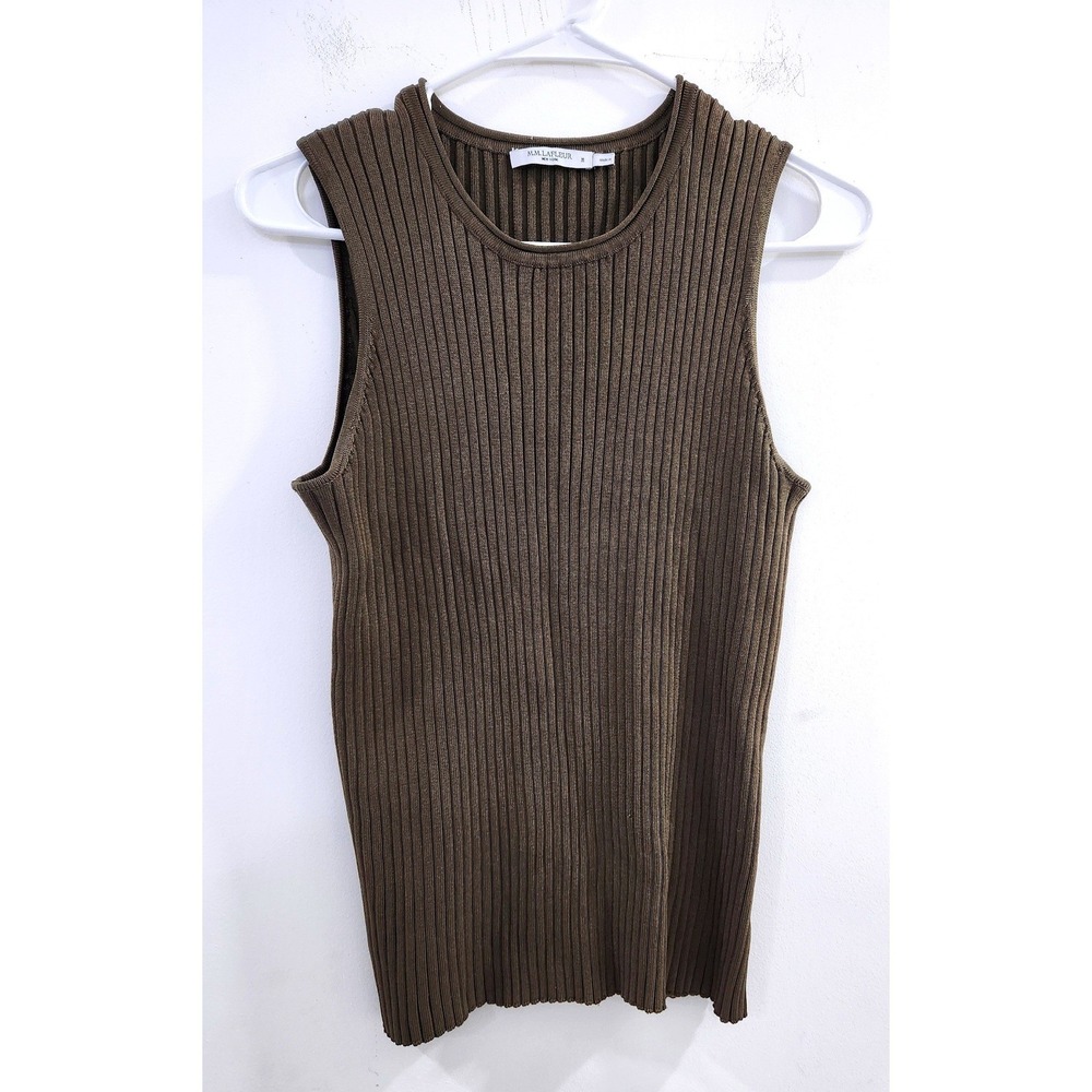 M.M.LaFleur Womens Medium Brown Ribbed Knit Sleeveless Crew Neck Tank Top
